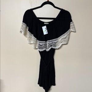 Lovely Melody Black Jumpsuit with Cream Lace Trim